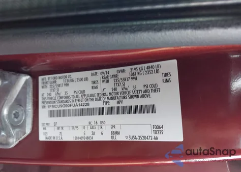 2015 Ford Escape Se из США, поврежденный, VIN 1FMCU9G90FUA14228